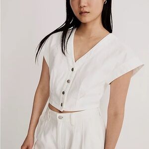 Madewell White Denim Cap-Sleeve Crop Top